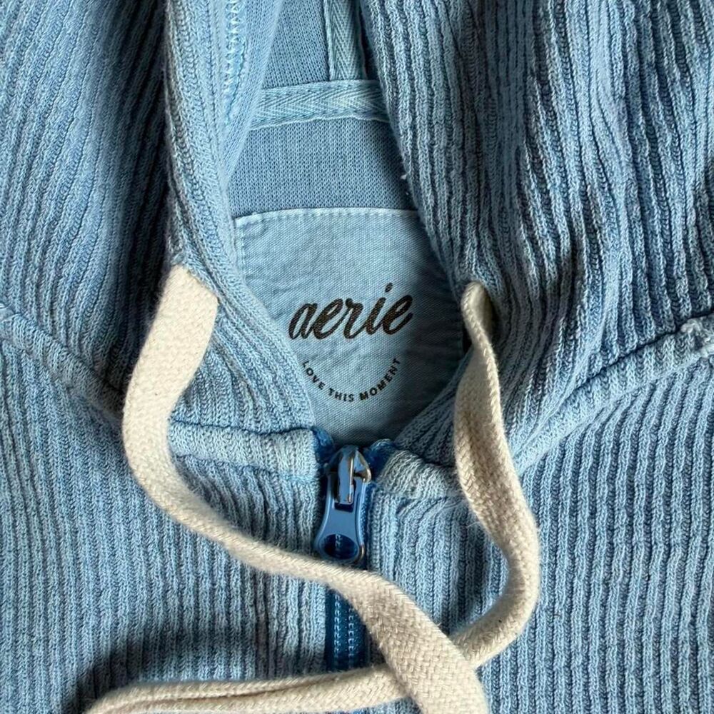 Aerie Women's  Oversized Blue Cotton Blend Knit Zip Hoodie Size S - Picture 3 of 3